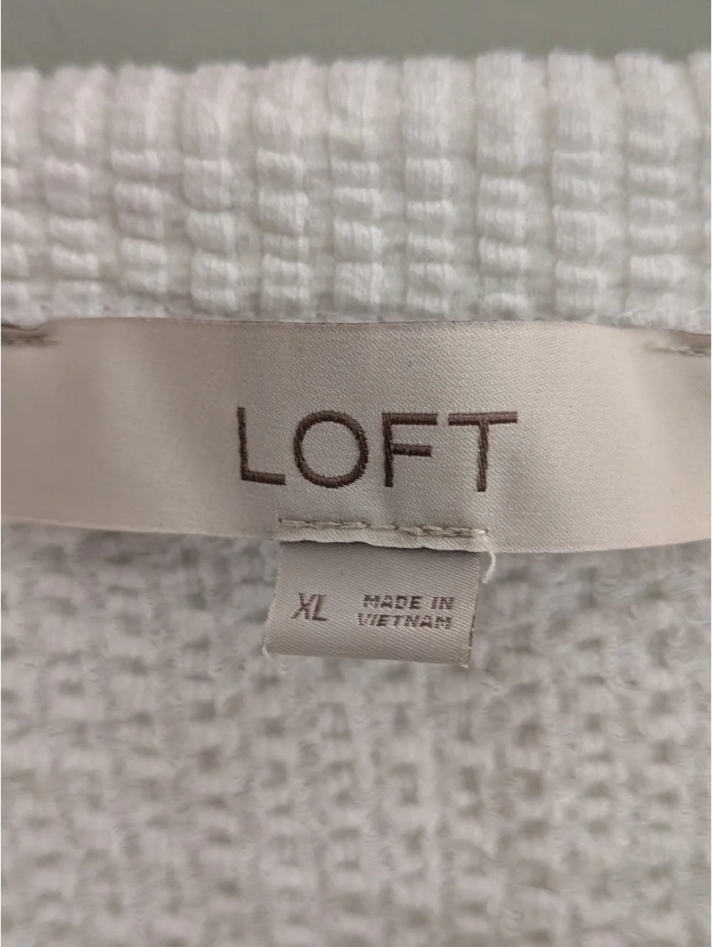 LOFT XL White Seersucker Tie-Front Puff Sleeve Blouse Top Coastal Cottage Luxe